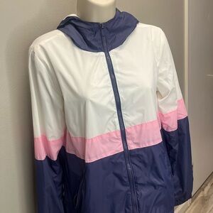 Garage White, Pink & Navy Colorblock Bomber Jacket